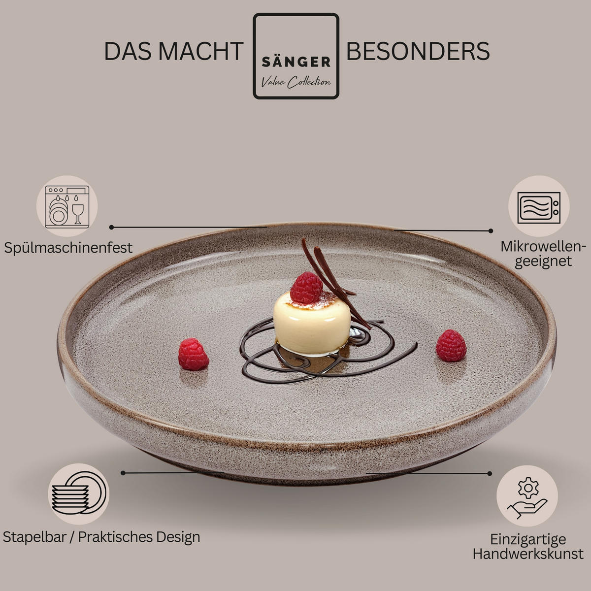 DESSERTTELLER SET KAIRO GRAPHIT - 6 teilig aus Steingut - Braun, Keramik (27.5cm) - Sänger