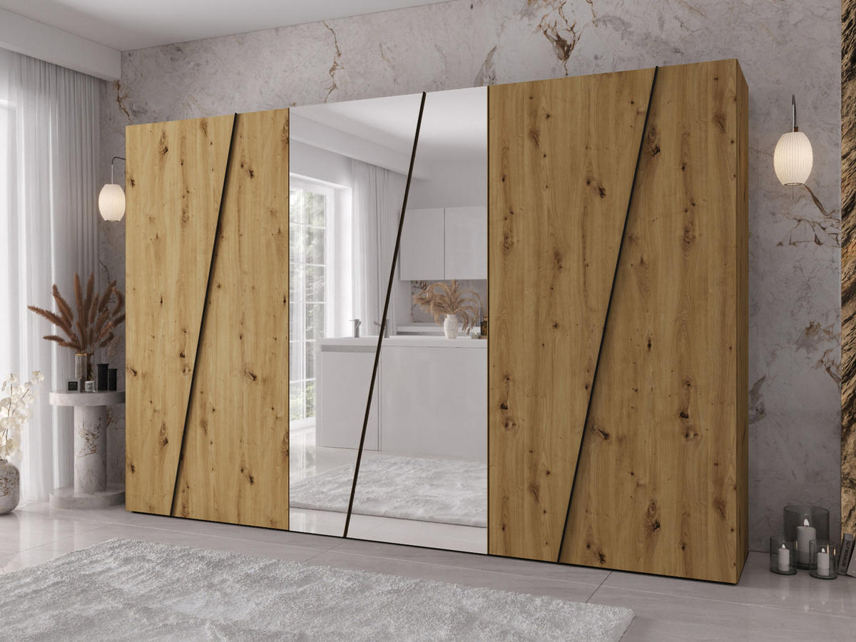 DREHTÜRENSCHRANK Zen 2L 300 cm - Schwarz/Eiche Artisan, Holzwerkstoff/Kunststoff (300/202/50cm) - MIRJAN24