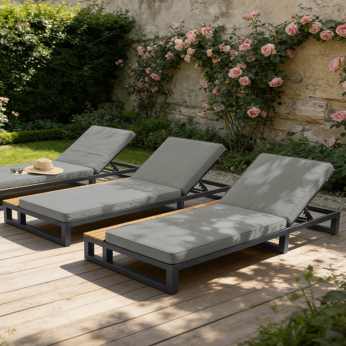 OUTDOOR-LIEGESTUHL Multifunktionales Sofabett Grau Linke Seite 3-tlg - Grau, Metall (79.5/73/184cm) - ComfortXL