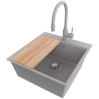 GRANITSPÜLE Oslo, 2-er set Grau 48/50 cm 1 Becken + Küchenarmatur 38/14 cm + Ablauf-Set + Schneidebrett ab 50er Unterschrank - Chromfarben/Beige, Kunststoff (48/20/50cm) - Primagran