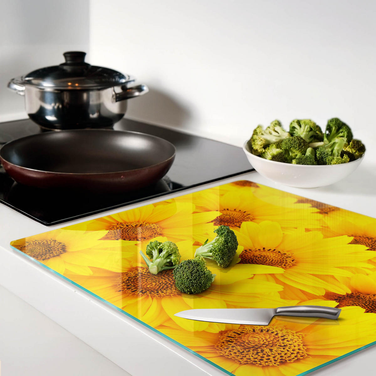 GLASPLATTE 60x52 cm Sonnenblumen - Gelb, Glas (60/0.4/52cm) - TULUP