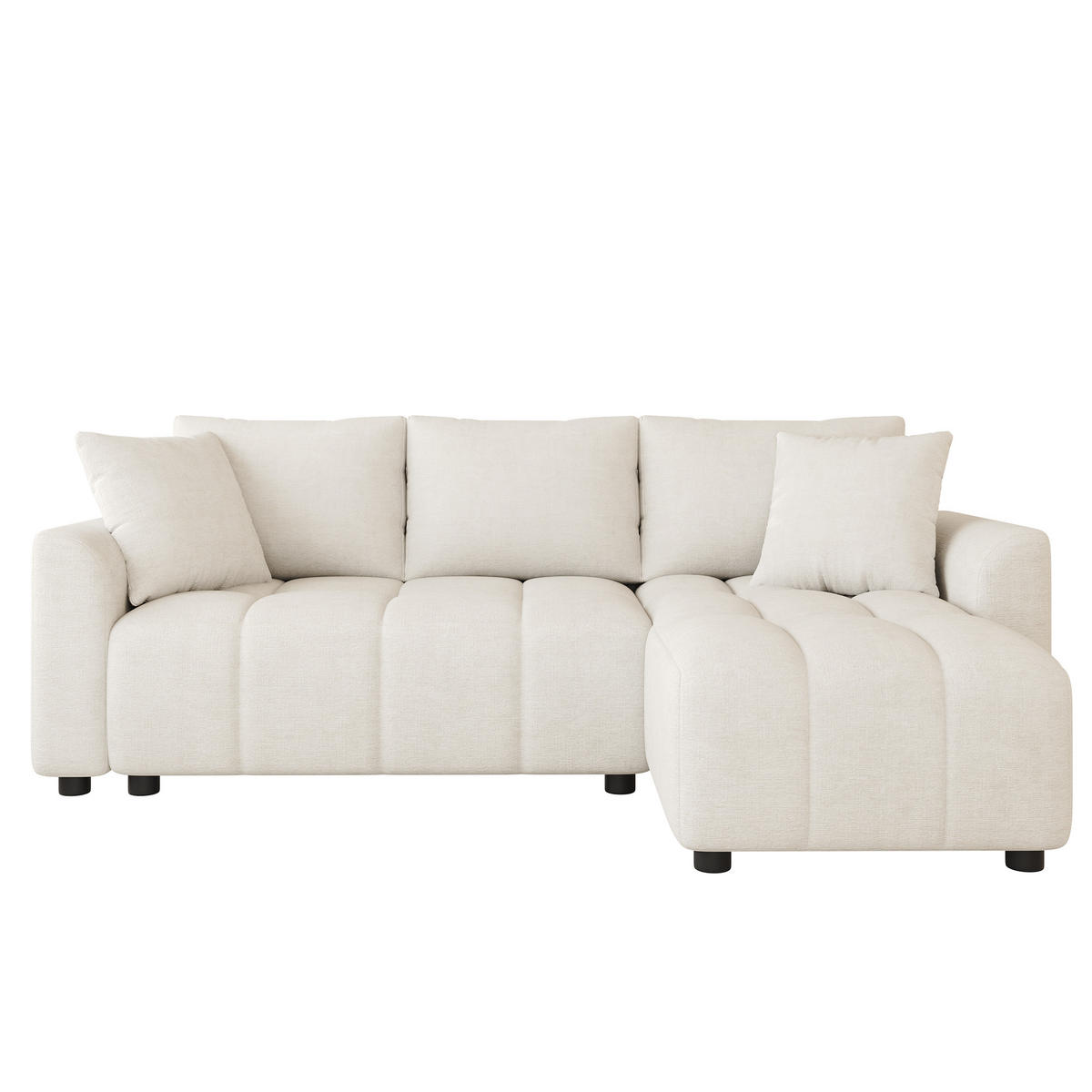 ECKSOFA 204/127/82.5 cm Beige Chenille mit 2 Zierkissen - Beige, Textil (204/127cm) - Oxeza