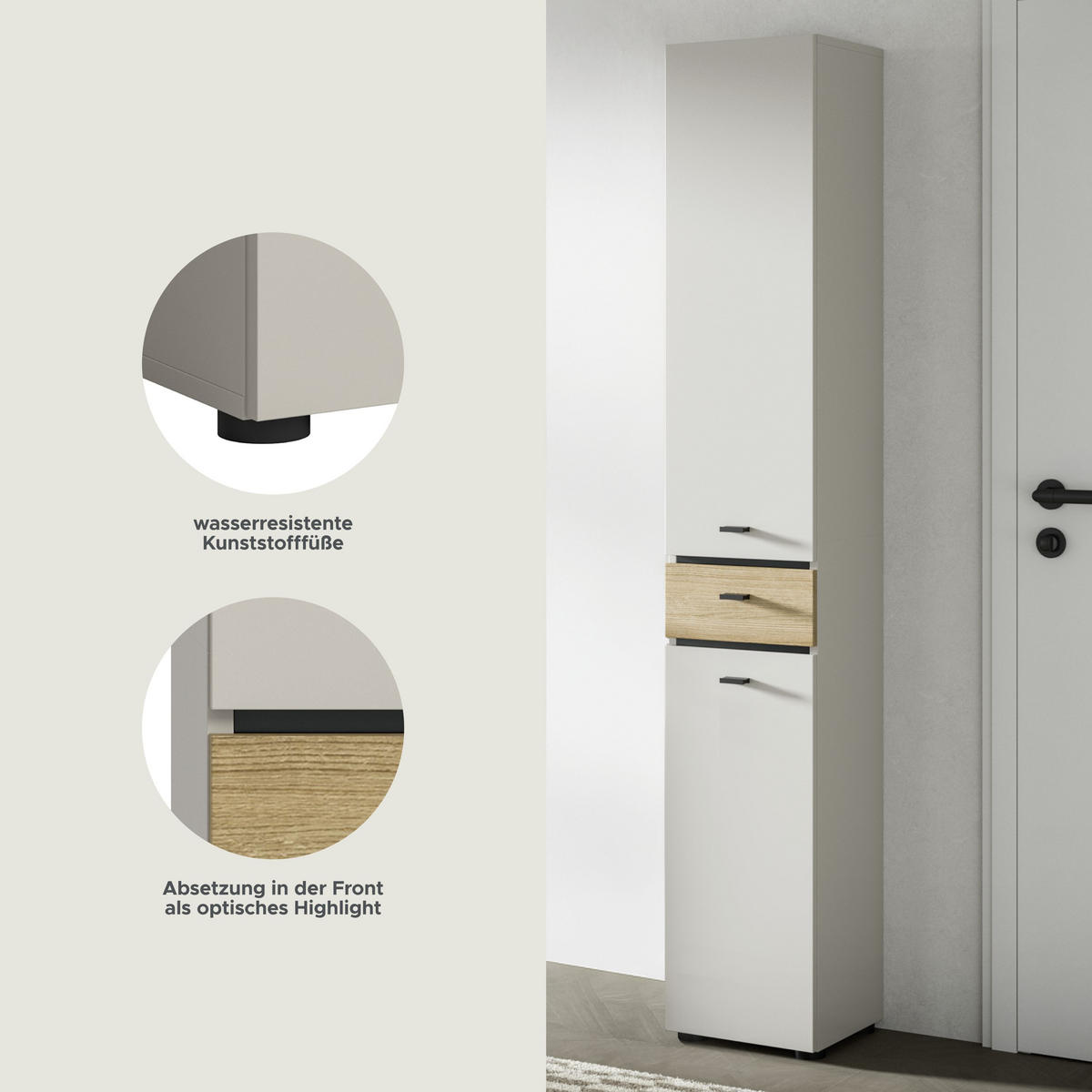 HOCHSCHRANK Aqua Kaschmir 32/30/191 cm - Beige, Holzwerkstoff (32/191/30cm) - Xonox