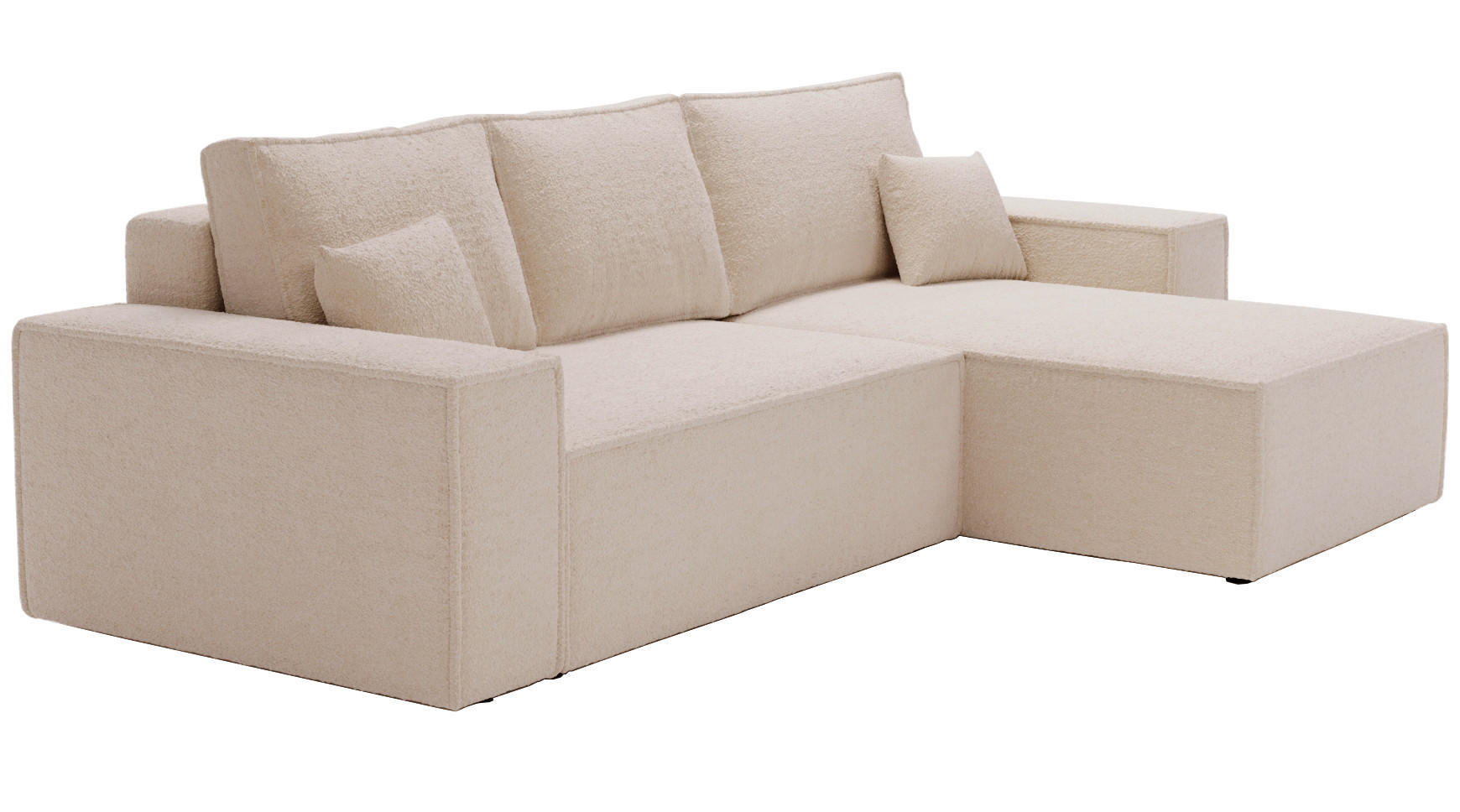 ECKSOFA Bouclé 280 cm Bergamo L mit Bettkasten, Schlaffunktion, Rechts - Beige - Beige, Holz (189/277cm) - Emporius