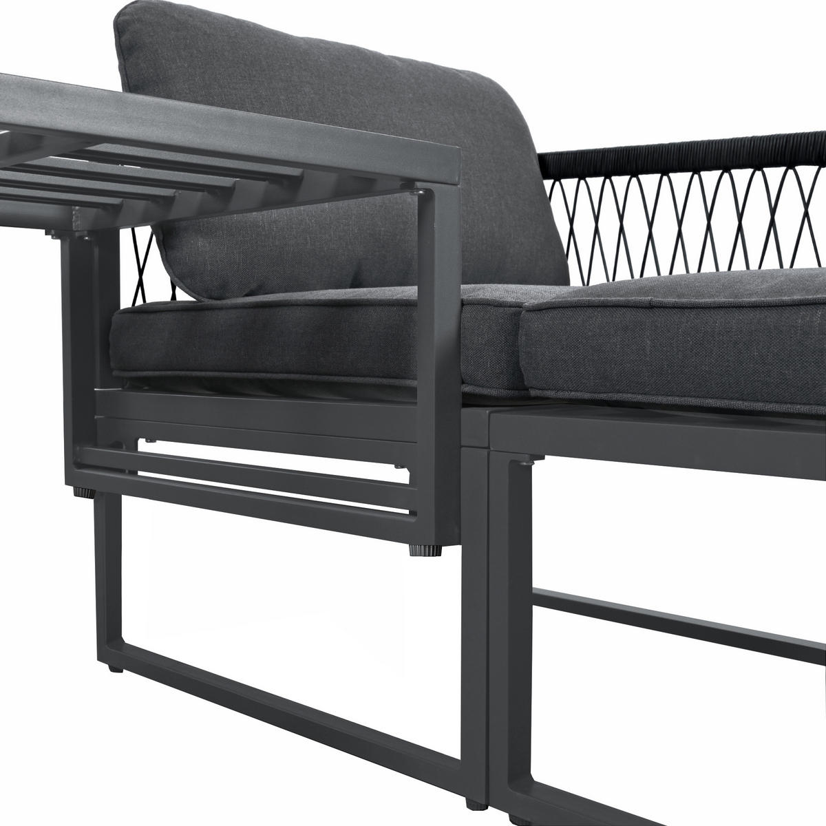 LOUNGESET Modular Grau 2 Sofas 2 Hocker - Grau, Metall - FLIEKS