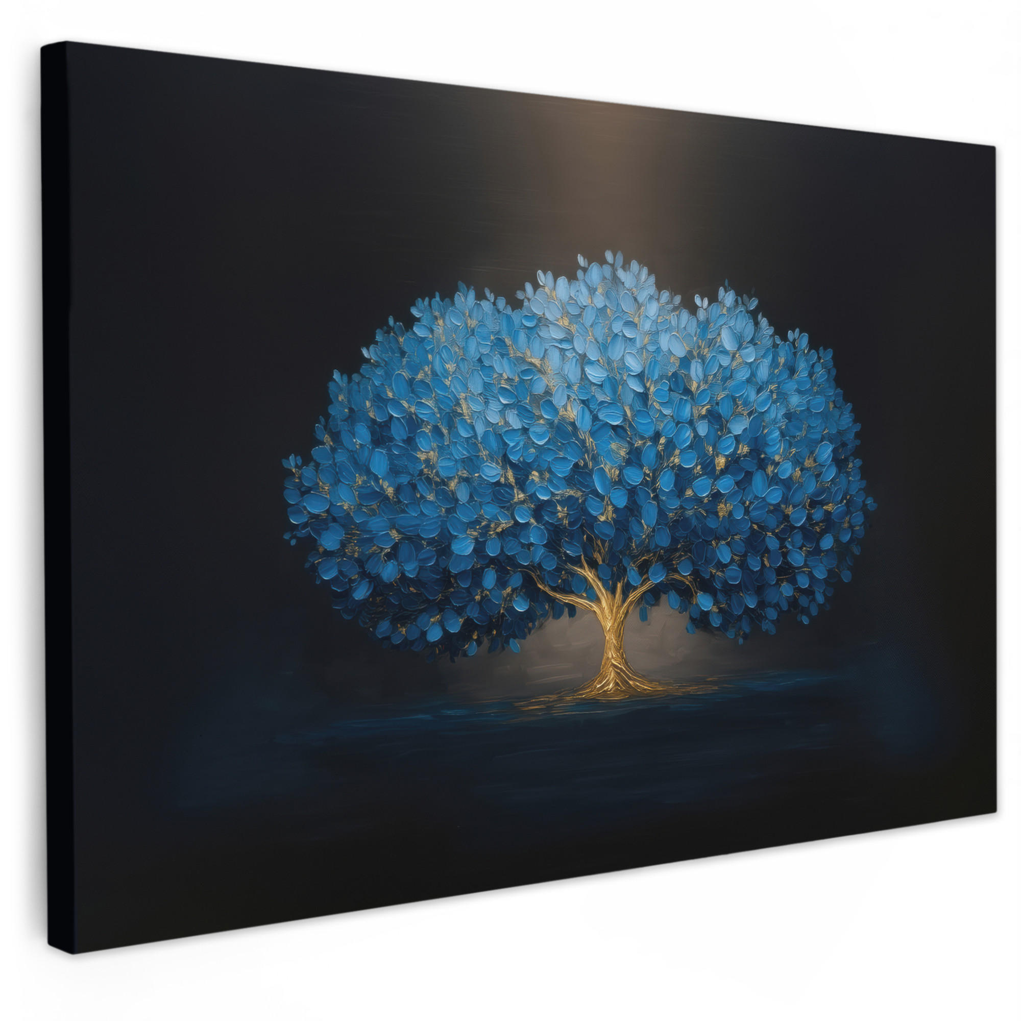MuchoWow OBRAZ NA PLÁTNĚ Strom - modrá - listy - tahy štětcem 90x60 cm