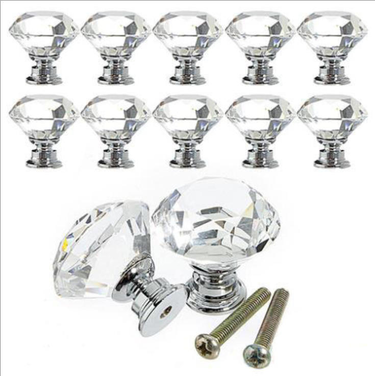 SCHRANKKNOPF Kristall Diamant 10er-Set 30 mm - Multicolor, Textil (3/3/3cm)