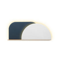 KOPFTEIL Alba mit Licht 150cm - Blau/Eichefarben, Holz/Textil (150/60/14cm) - Woodendot