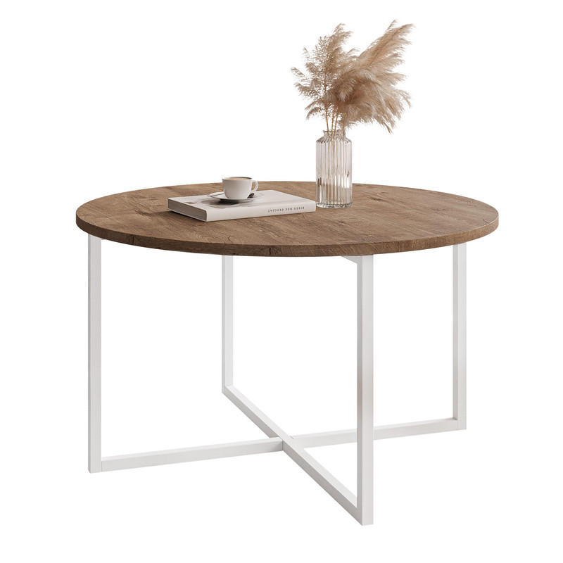 COUCHTISCH BESARO 75/47 cm runden, Weiß / Lefkas-Eiche - Eichefarben/Weiß, Metall (75/75/47cm) - Idohome