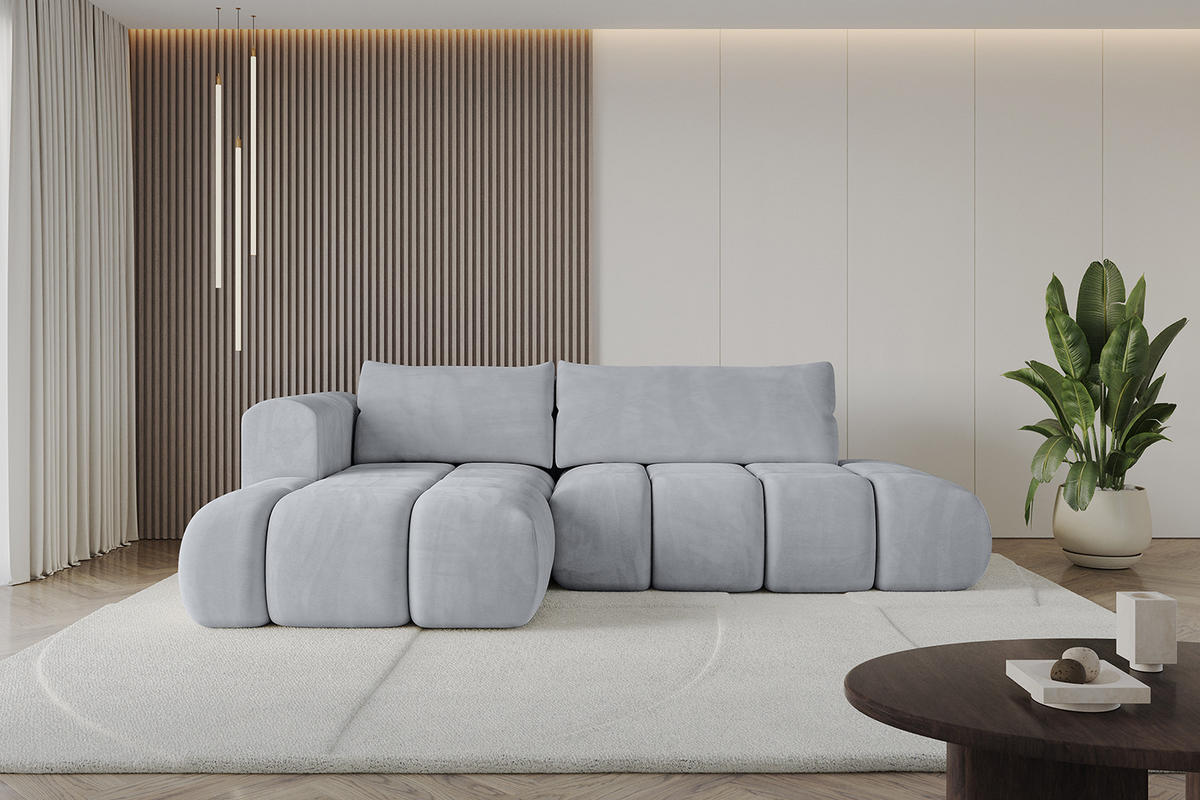 ECKSOFA Ottomane Links CLOUD-L 289x180x40 Hellgrau Velours - Hellgrau, Holzwerkstoff/Kunststoff (180/289cm) - ALTDECOR