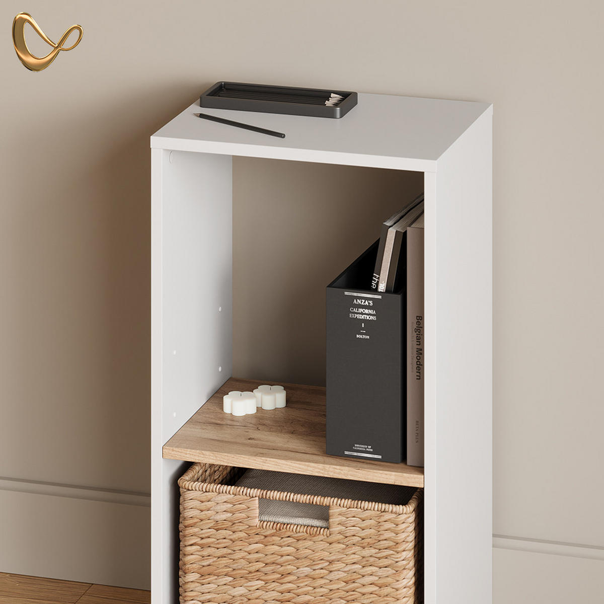 BÜCHERREGAL Lorena Weiß/Goldkraft Eiche mit 2 Fächern - Weiß, Holzwerkstoff (40/74/30cm) - Livinity®