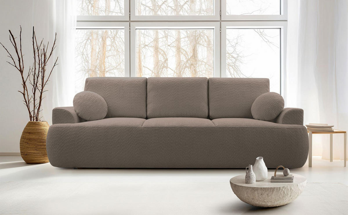 3-SITZER SOFA Barletto Altrosa Bouclé - Pink/Schwarz, Holz/Textil (248/94/110cm) - Selsey