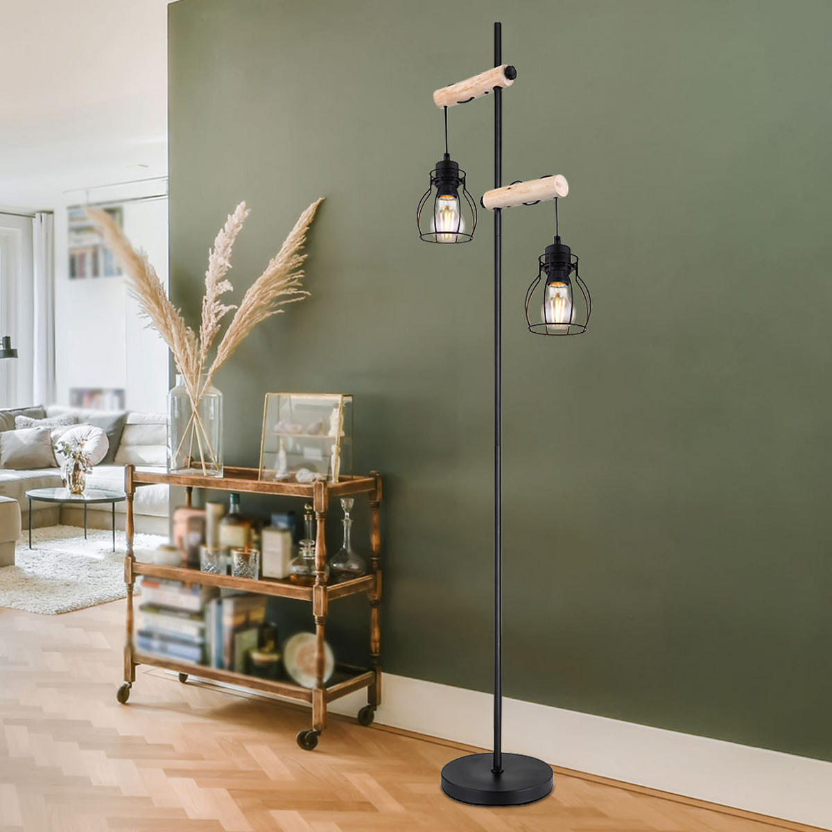 LED STEHLEUCHTE Metall Schwarz Höhenverstellbar - Schwarz, Holz (38.5/23/150cm) - Globo Lighting