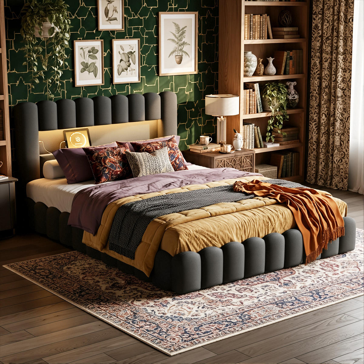 POLSTERBETT Modern 140/200 cm mit Bettkasten LED & USB Leinenoptik Grau - Grau, Textil (140/200cm) - Creahappy