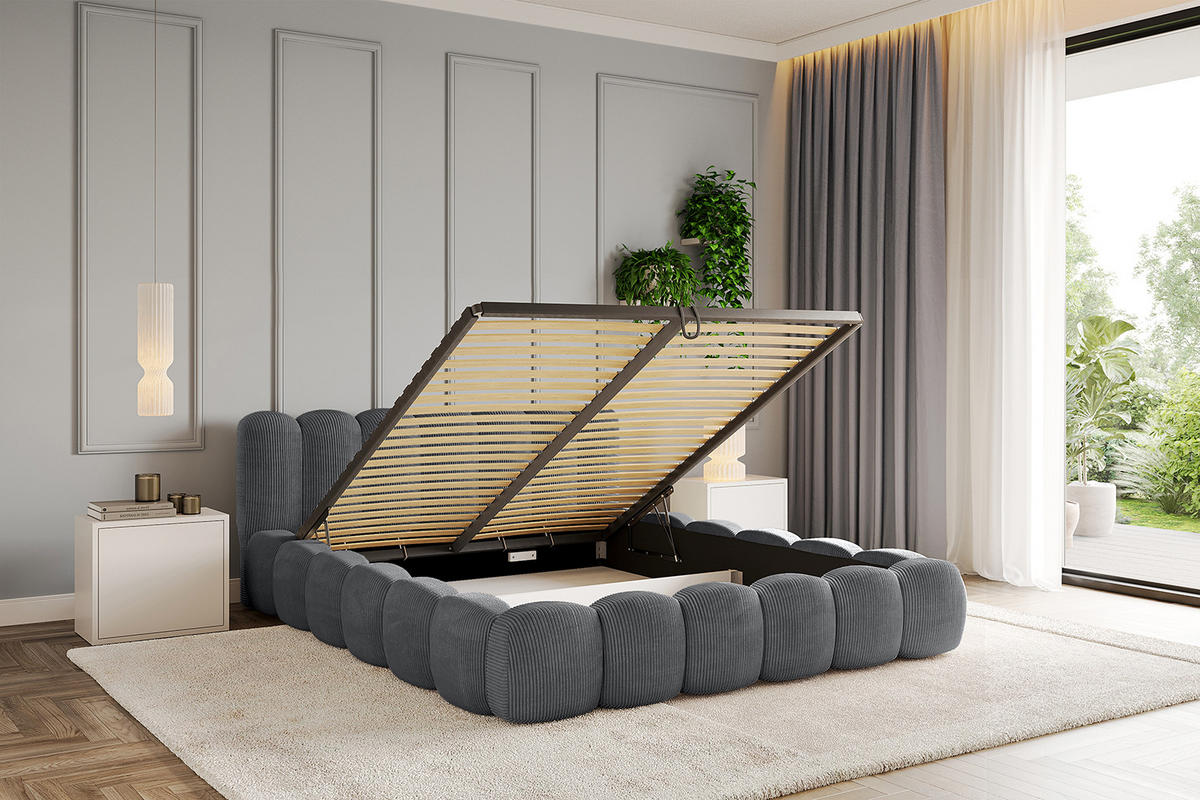 POLSTERBETT mit Bettkasten und Lattenrost, Boxbett ohne Matratze - SENA-v1 180x200 Dunkelgrau - Dunkelgrau, Holzwerkstoff/Textil (180/200cm) - ALTDECOR