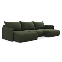 WOHNLANDSCHAFT Strukturstoff Stoff Grün - Schwarz/Olivgrün, Kunststoff/Textil (290/86/148cm) - Makamii