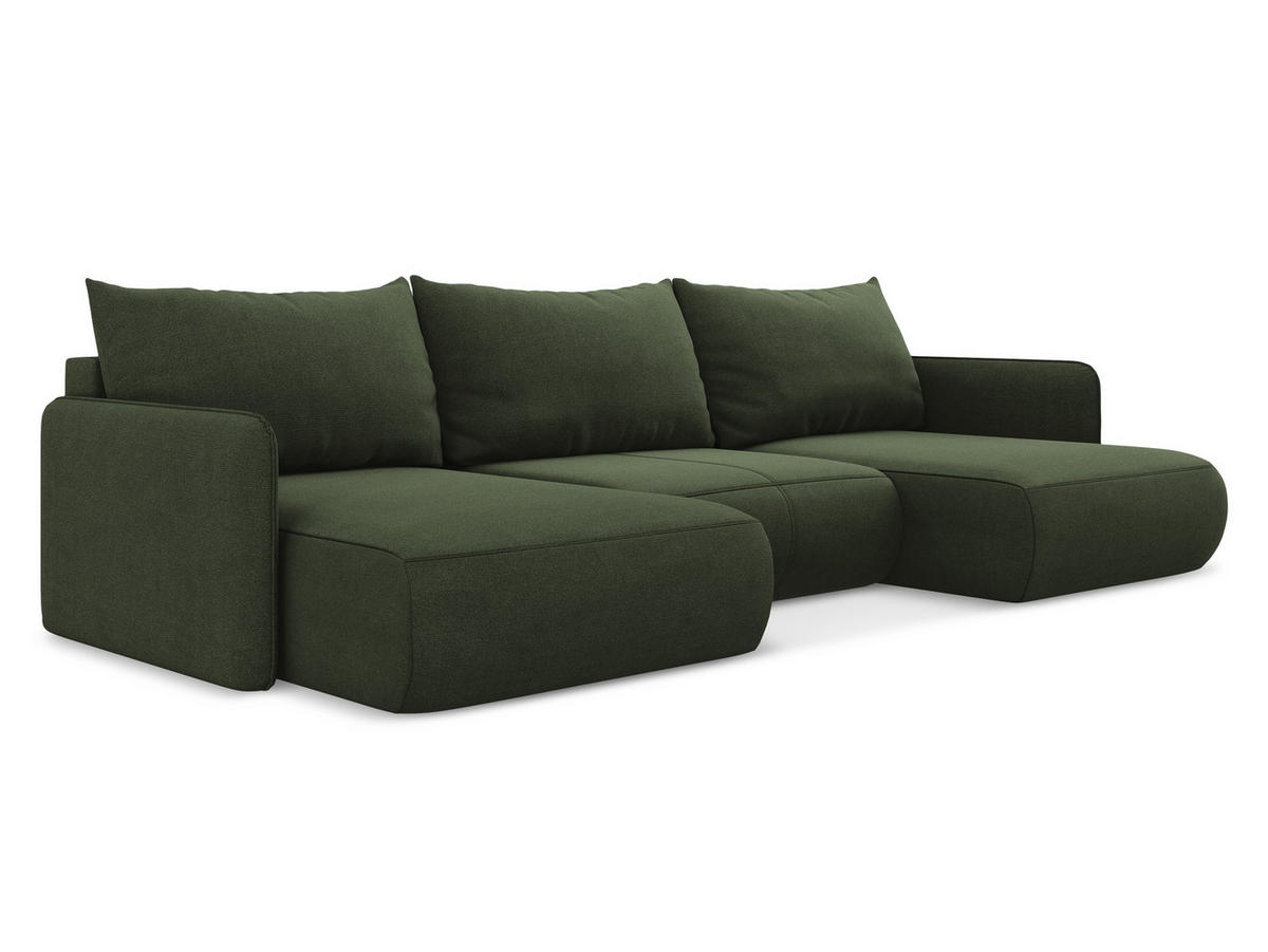 WOHNLANDSCHAFT Strukturstoff Stoff Grün - Schwarz/Olivgrün, Kunststoff/Textil (290/86/148cm) - Makamii