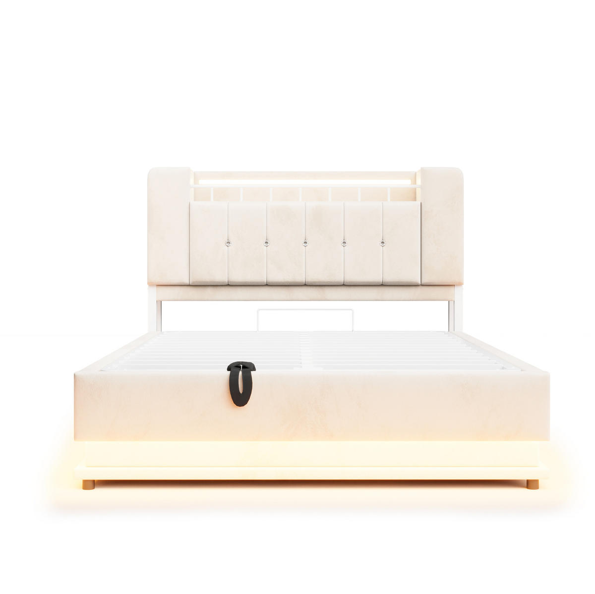 POLSTERBETT 140x200 cm Beige mit Samtbezug, LED-Beleuchtung, USB-Anschlüssen und Stauraum - Beige, Textil (140/200cm) - Modfu