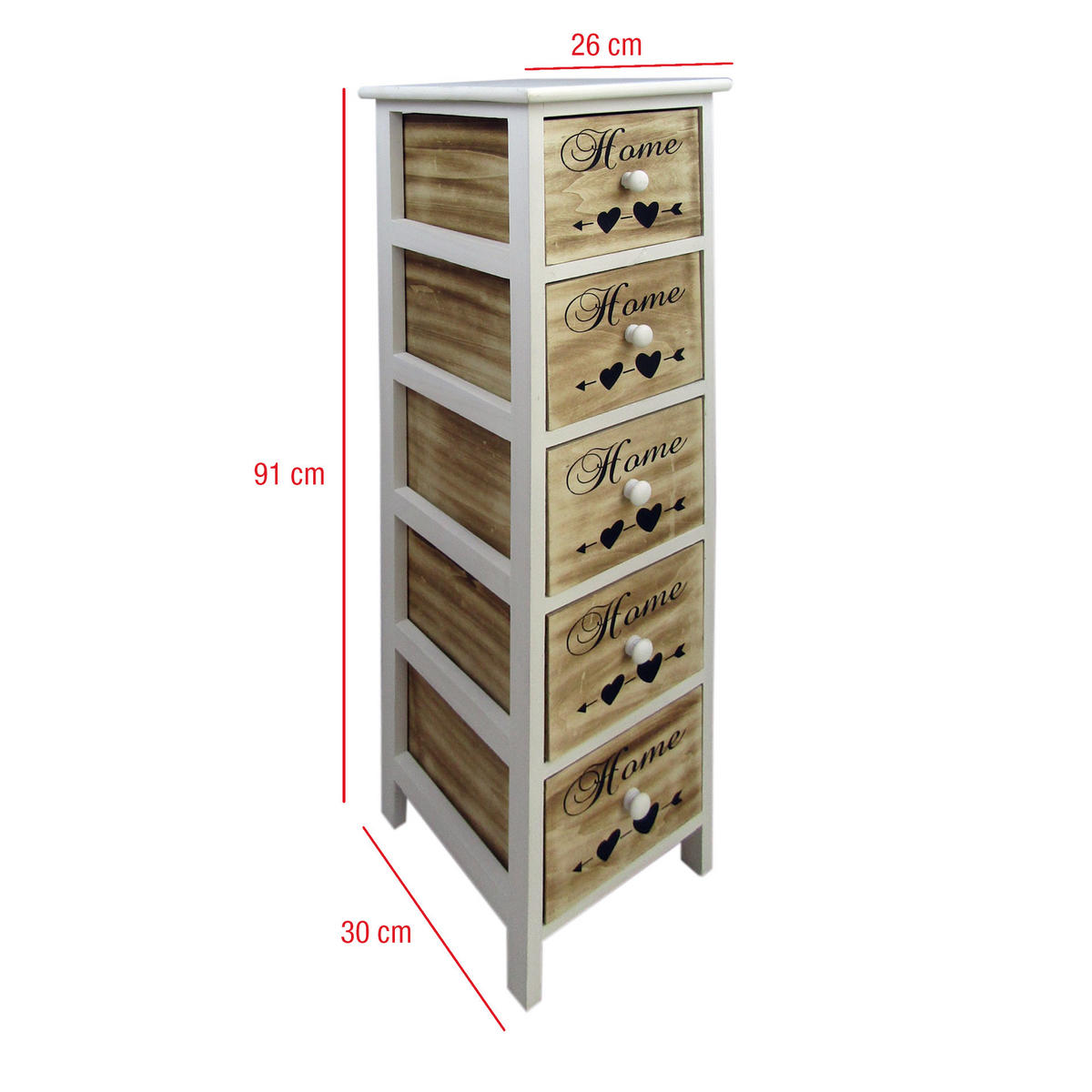 KOMMODE Weiß 30/26/91 cm - Weiß, Holz (30/91/26cm) - Mobili Rebecca