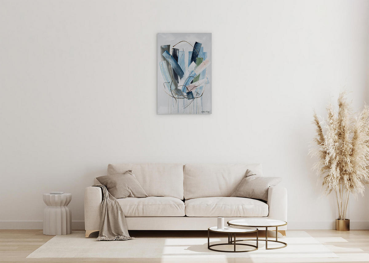 ACRYLBILD HANDGEMALT 60/90 cm - Blau/Grau, Holz/Textil (60/90cm) - KUNSTLOFT