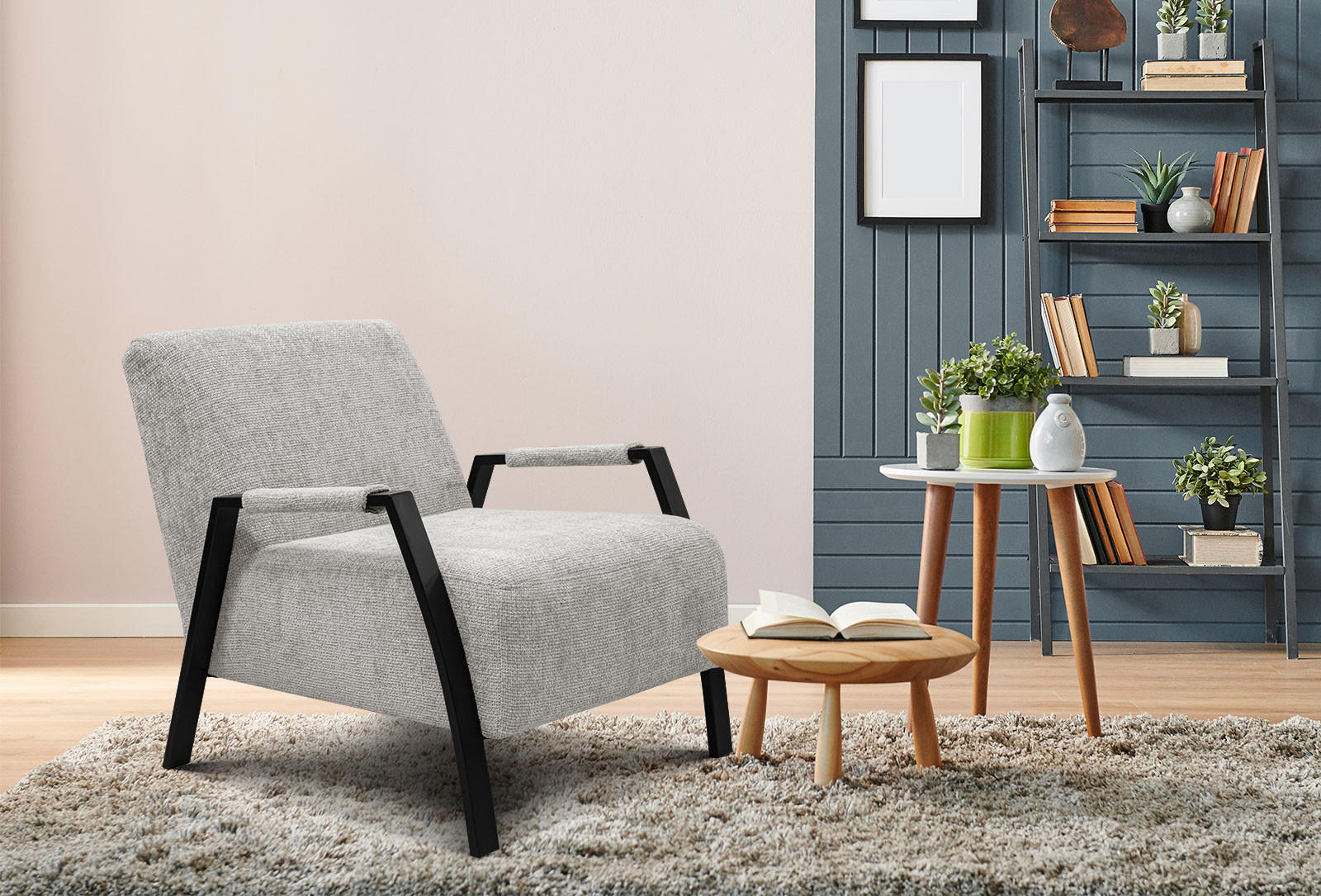 SESSEL KOBE, ecru - Ecru/Schwarz, Holz/Textil (72/76/90cm) - Courtois Laville