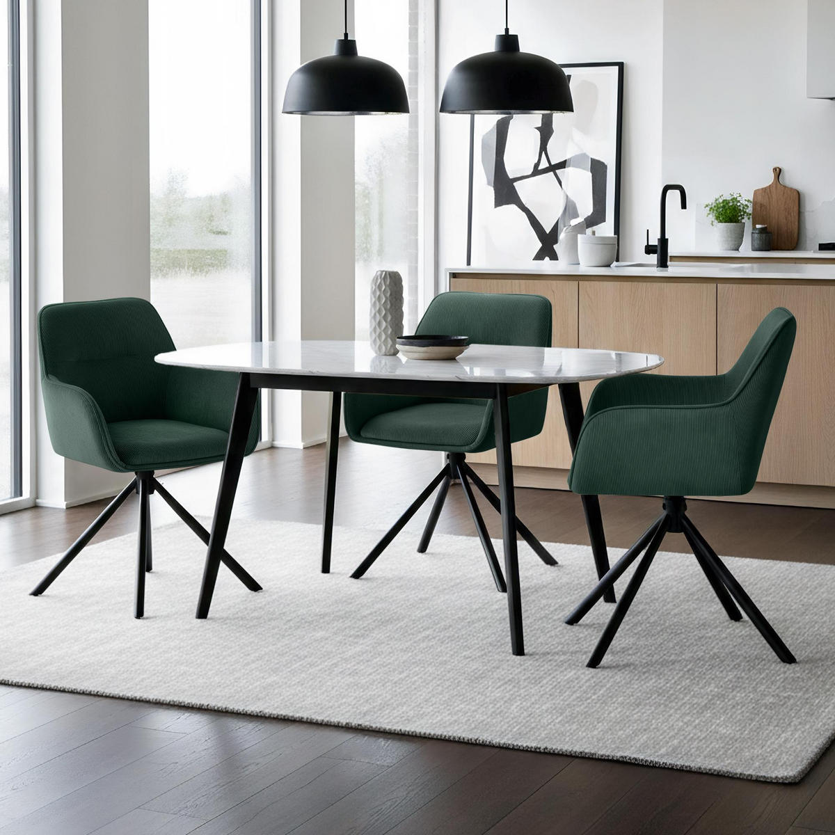 ARMLEHNENSTUHL Cord Grün - Schwarz/Grün, Textil/Metall (58/84/59cm) - CLP