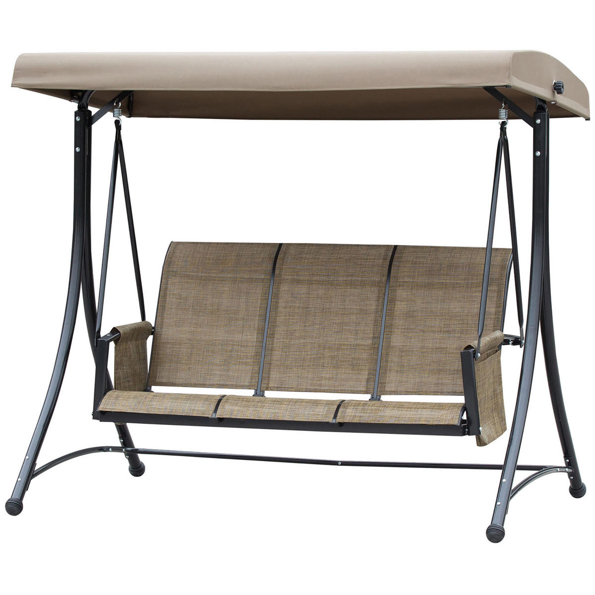3-SITZER HOLLYWOODSCHAUKEL DE-07035 verstellbares Sonnendach, Ablage, Aluminium Braun - Braun, Metall (196/172/128cm) - ComfortXL