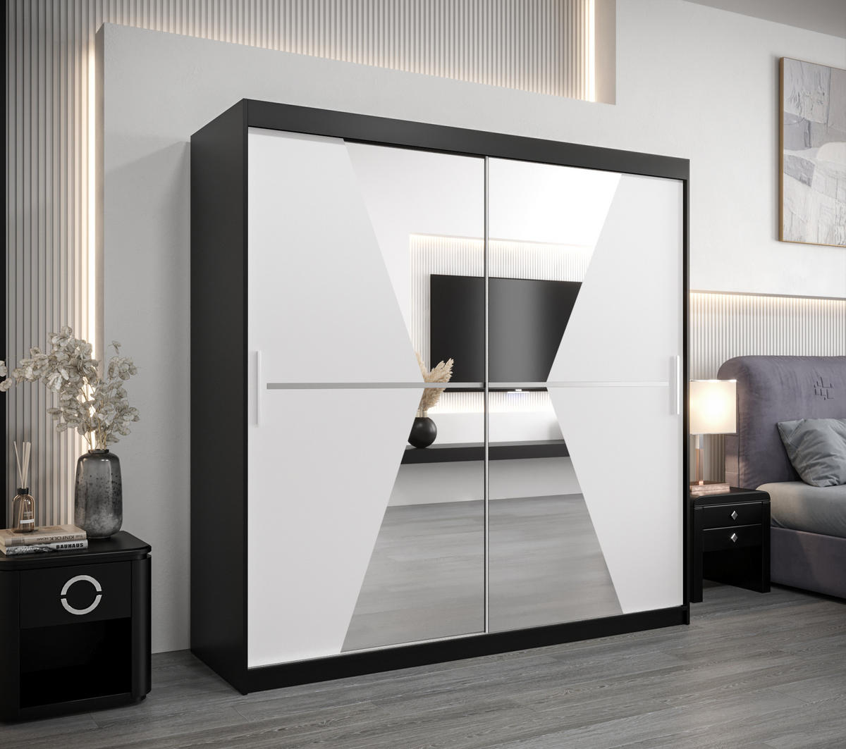 SCHWEBETÜRENSCHRANK 200/200/62 2-türig - Silberfarben/Schwarz, Holz/Kunststoff (200/200/62cm) - Abiks Möbel