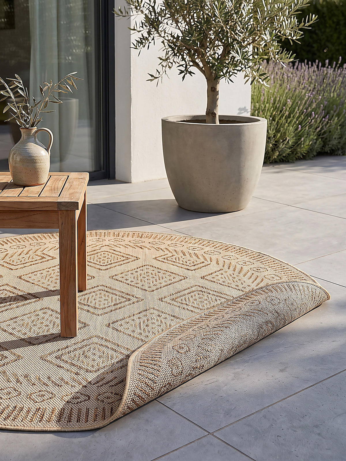 TEPPICH Flachgewebe, Outdoor, Fußbodenheizung-geeignet, mit Rautenmuster, VIGOLENO in Beige-Braun, Ø 200 cm - Beige, Textil (200/200cm) - KADIMA DESIGN