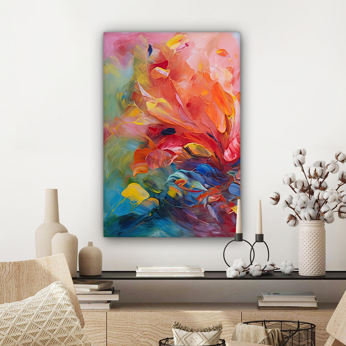 LEINWANDBILD Ölgemälde - Kunst - Abstrakt - Farbenfroh Wanddeko Schlafzimmer 60x90 cm - Altrosa, Textil (60/90cm) - MuchoWow