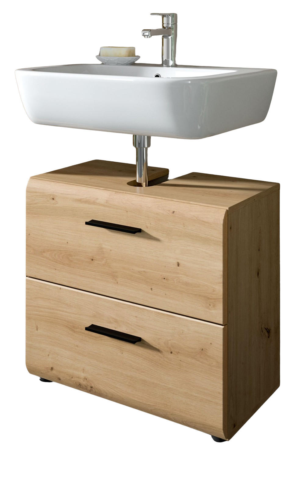 WASCHBECKENUNTERSCHRANK Eiche Artisan, Bad Unterschrank mit Vollauszug Schubkästen, Breite 60 cm - Schwarz/Eiche Artisan, Holzwerkstoff/Kunststoff (60/54/30cm) - Inn.Furn