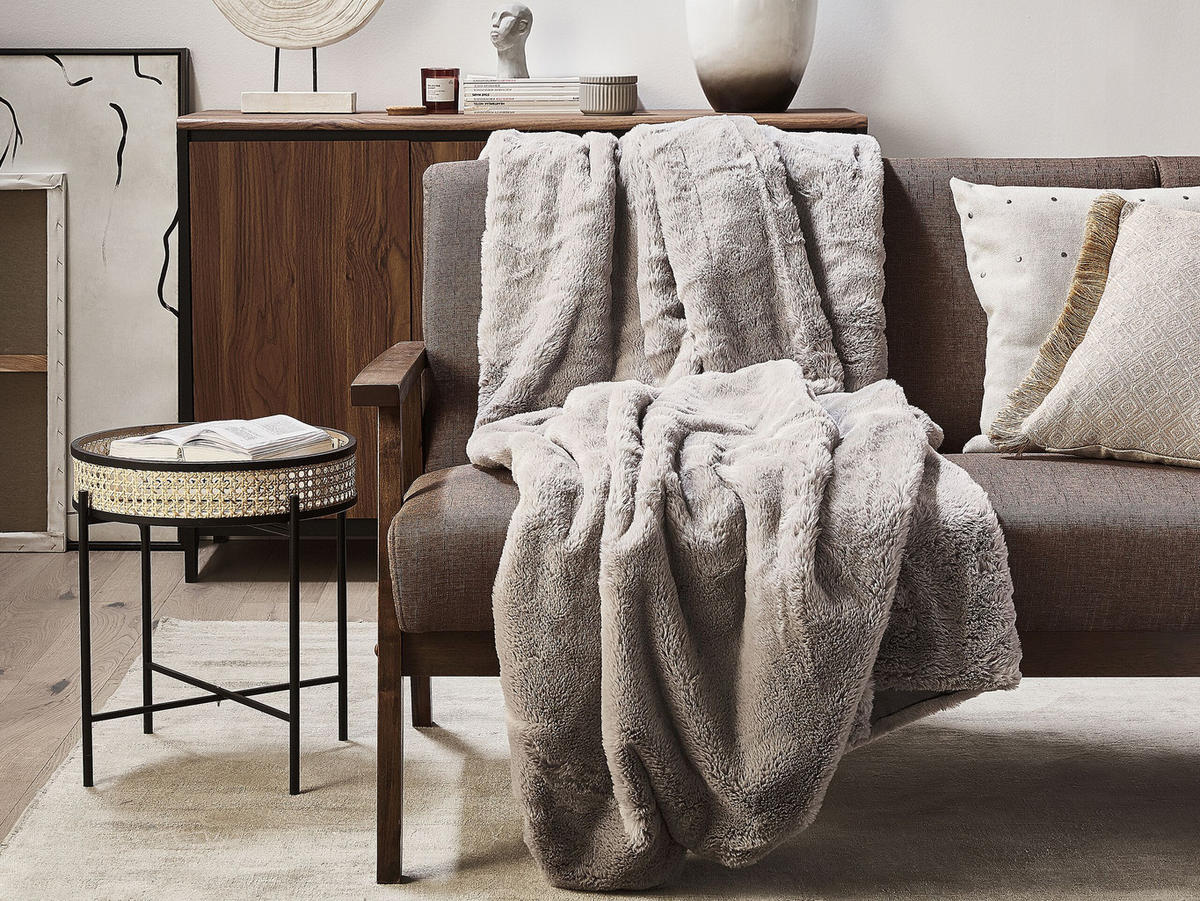 DECKE Hellgrau Chaab 150/200 cm - Hellgrau, Textil (150/200cm) - Beliani