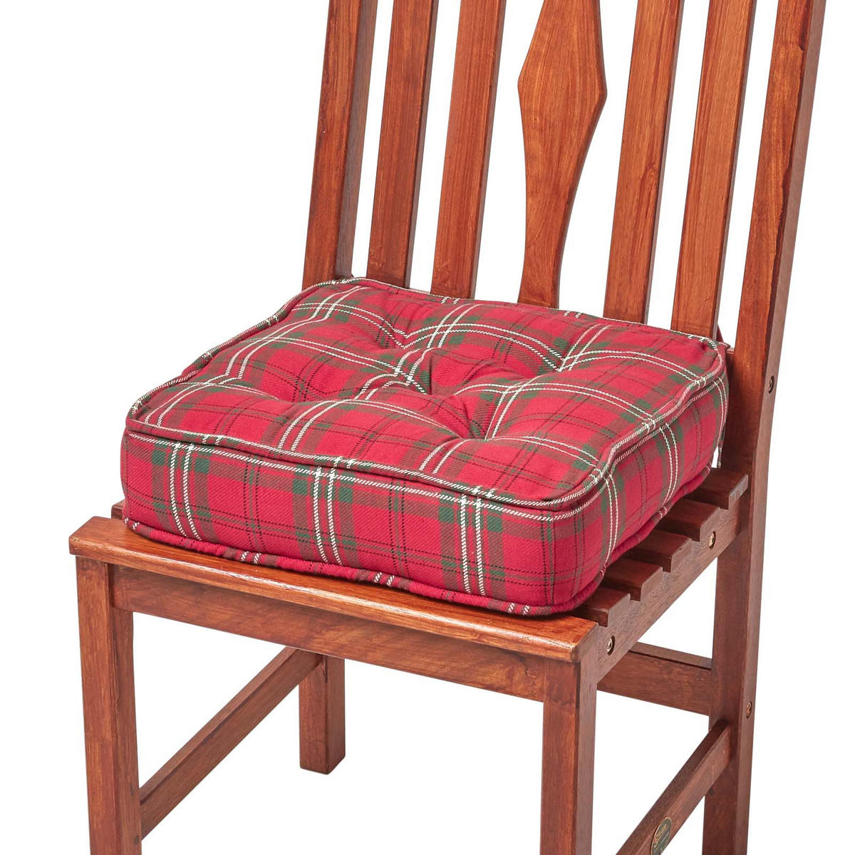 SITZKISSEN rot-grün kariert 40/40/10 cm – Stuhlkissen Baumwolle - Rot, Textil (40/40/10cm) - Homescapes