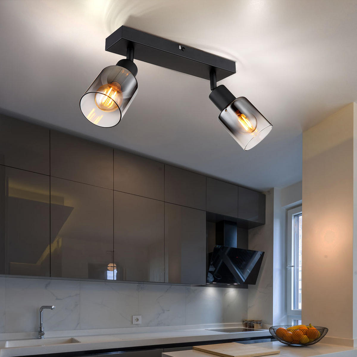 DECKENLEUCHTE Metall Schwarz Rauchglas - Schwarz, Glas (26/7/14cm) - Globo Lighting