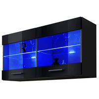 HÄNGEVITRINE SAVONA, Schwarz, LED Blau - Schwarz, Glas/Holzwerkstoff (100/50/27.2cm) - Komodee