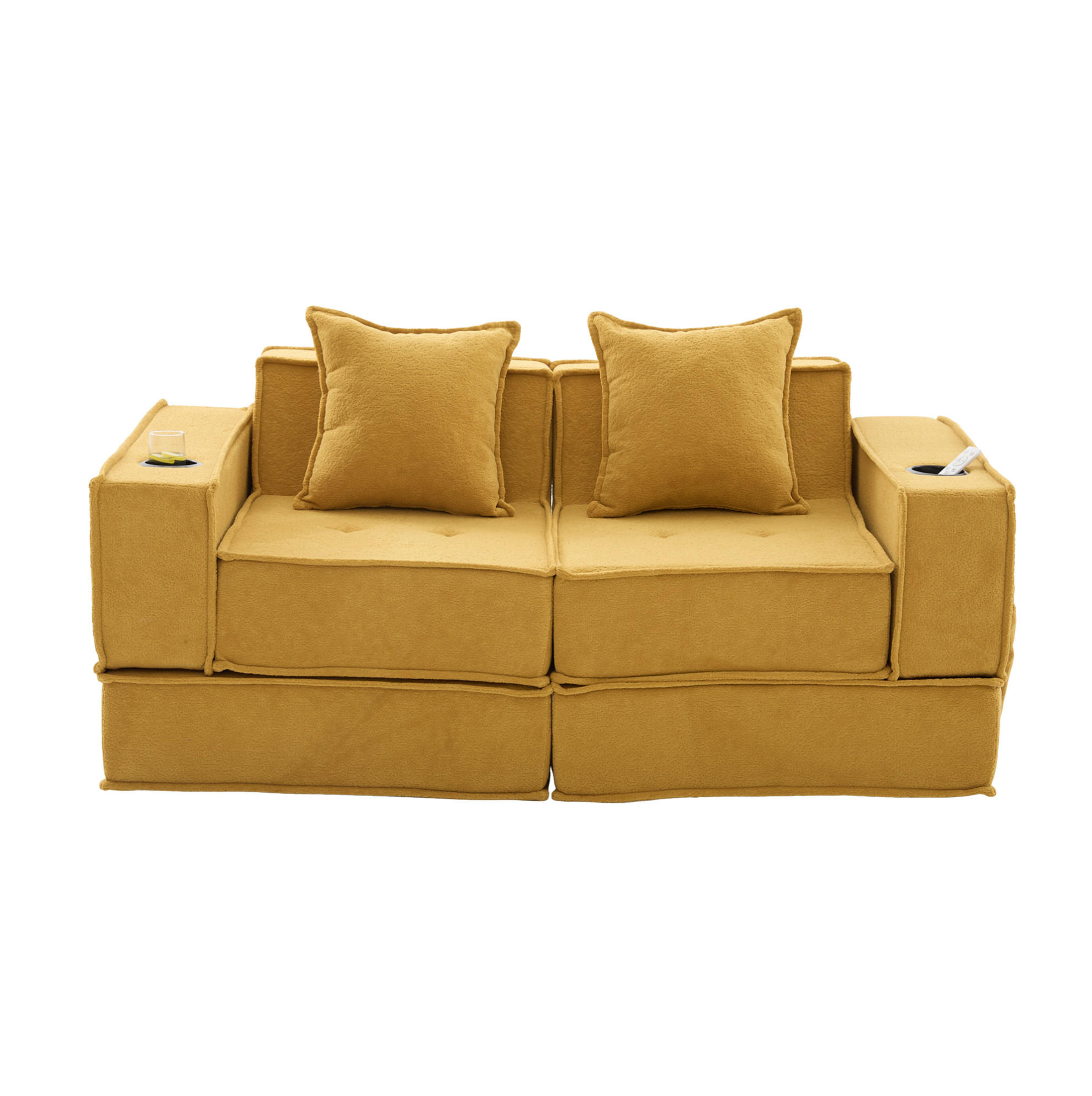 2-SITZER-SOFA 162/78/66 cm mit 2 Kissen, Seitentaschen und modularer Chenille-Polsterung, Senfgelb - Gelb, Textil (162/66/78cm) - Redom
