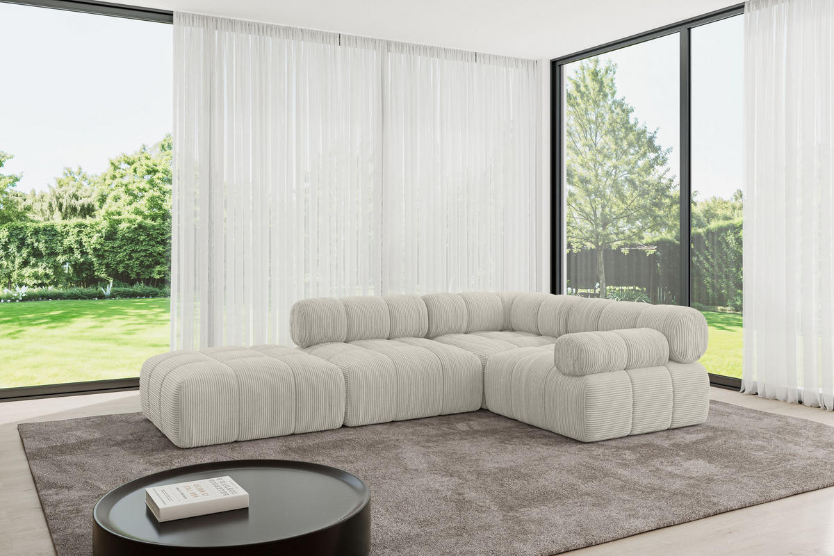 ECKSOFA modulares Sofa Felto-L1 - 285x190x70 cm Creme Cord - Hellgrau/Creme, Holzwerkstoff/Textil (285/190cm) - ALTDECOR