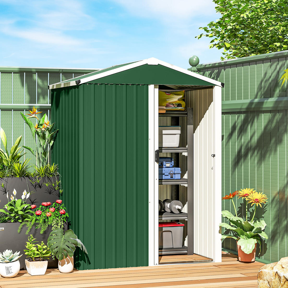 GARTENHAUS 1, 1 m² ,aus Stahl mit abschließbarer Schiebetür 136 x 87 x 179 cm ,grün - Grün, Metall (87/179/136cm) - Vallsero