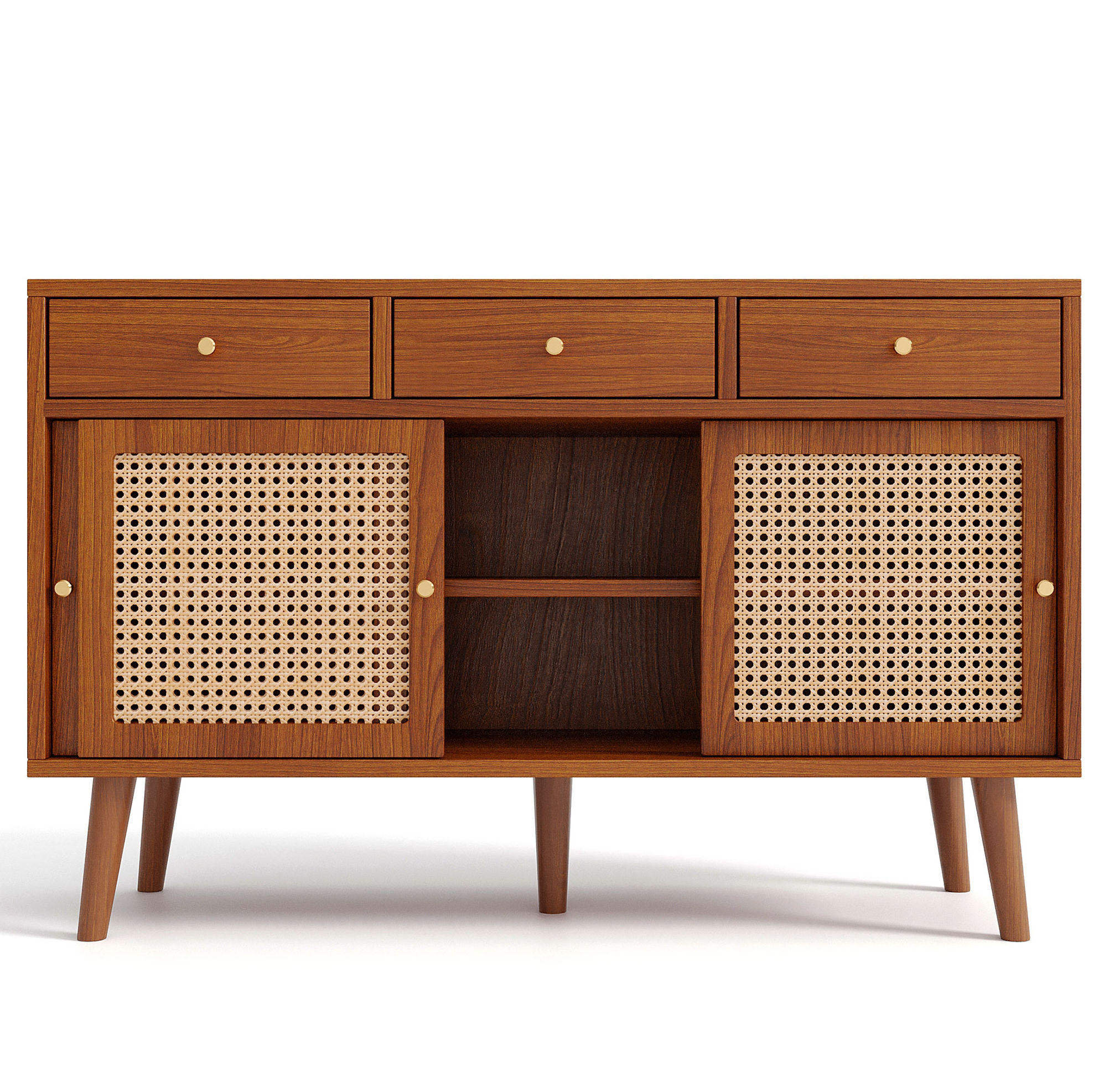 SIDEBOARD 120/40/78 cm aus MDF mit Rattangeflecht und 3 Schubladen Walnussfarben - Eichefarben, Holzwerkstoff (120/78/40cm) - Modenvie