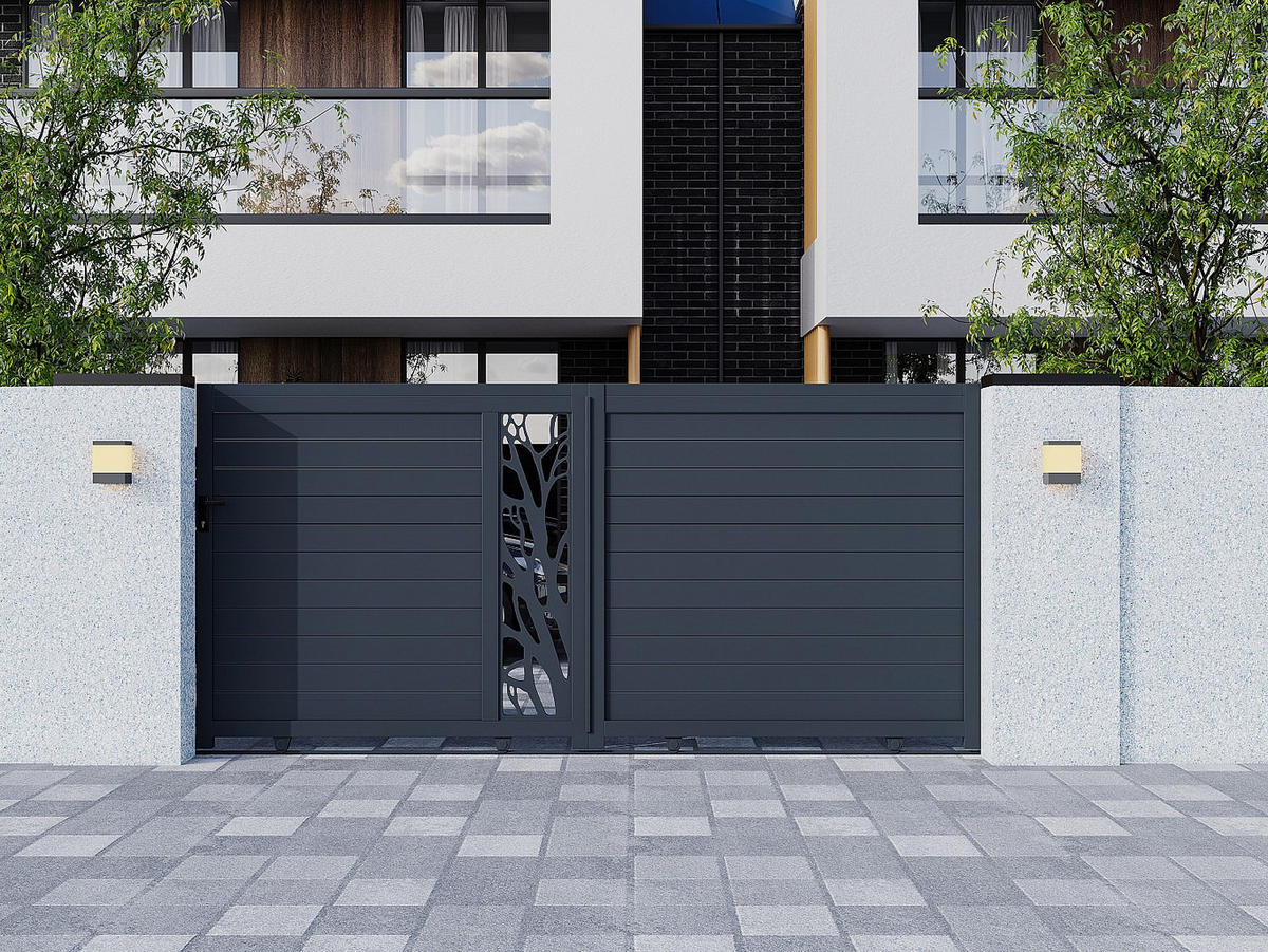 SCHIEBETOR - 384cm x 4.5cm - Aluminium - anthrazitgrau - LABRIT II - Anthrazit, Metall (384/178.5cm) - Vente-Unique