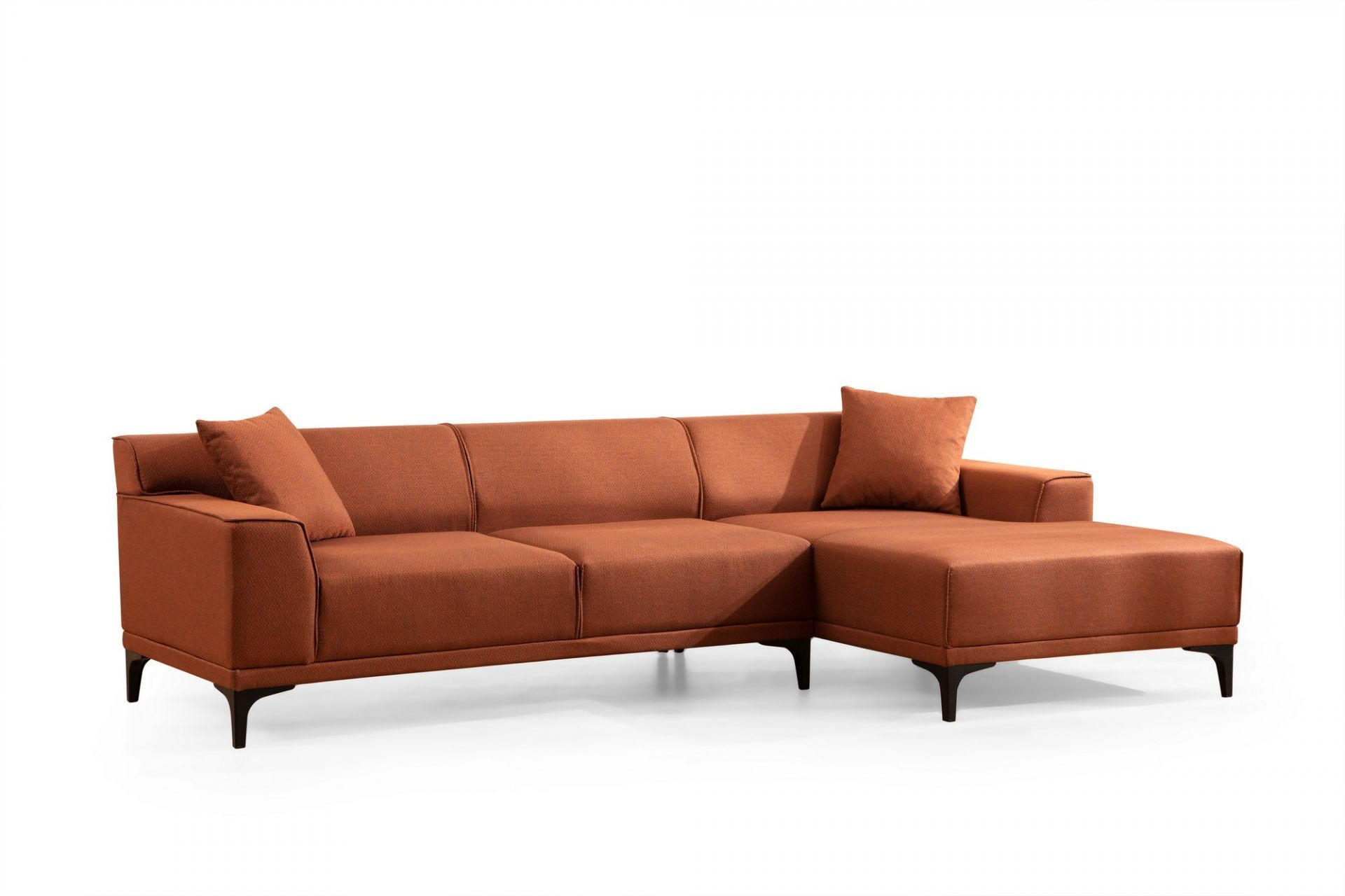 ECKSOFA modern inklusive Zierkissen - Schwarz/Orange, Holz/Kunststoff (145/250cm) - myHomelando