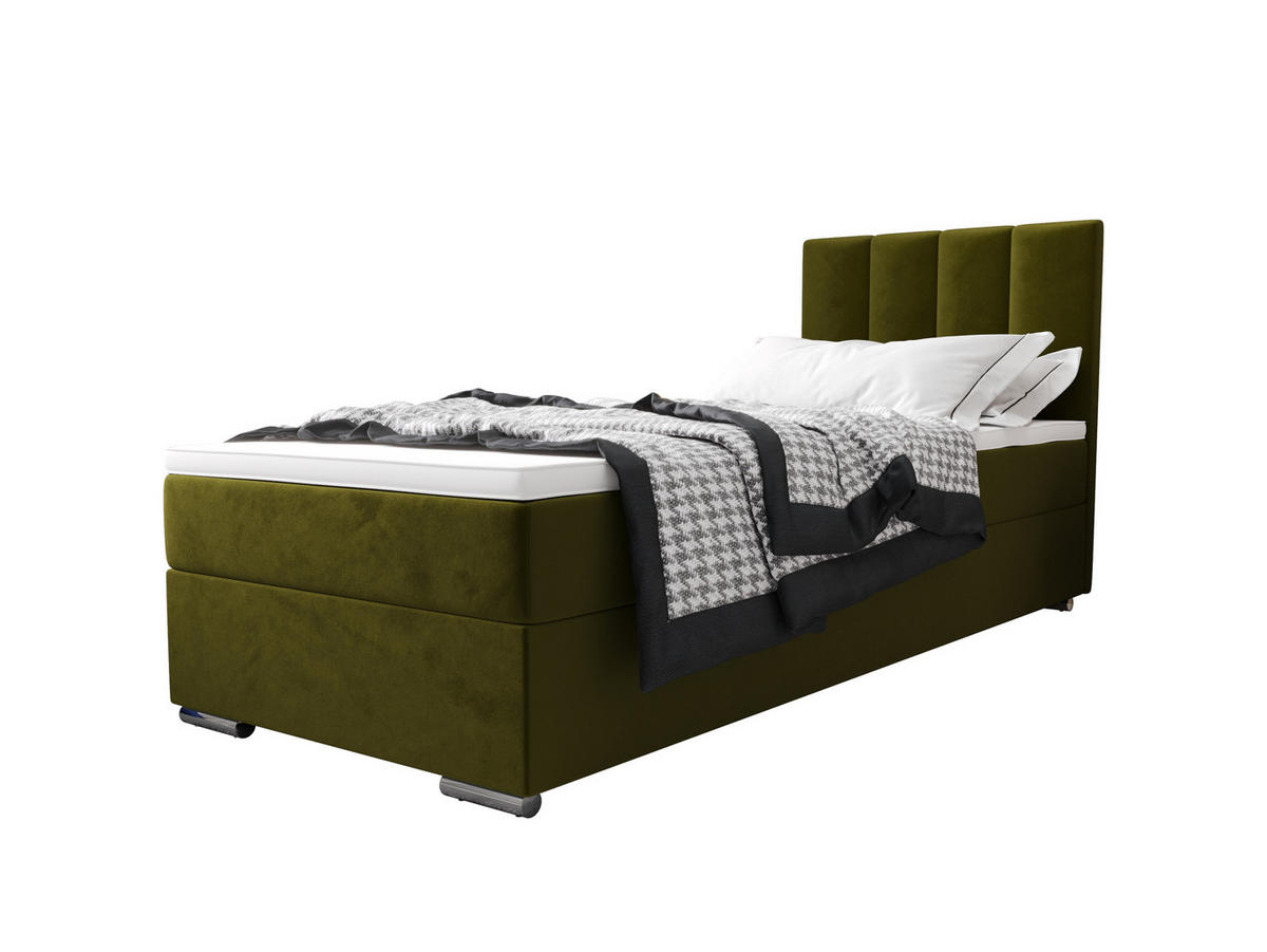 BOXBETT ZILANO 2 mit Matratze H3 und Topper 80x200 Itaka 65 - Grün, Holz/Textil (80/200cm) - Bedante