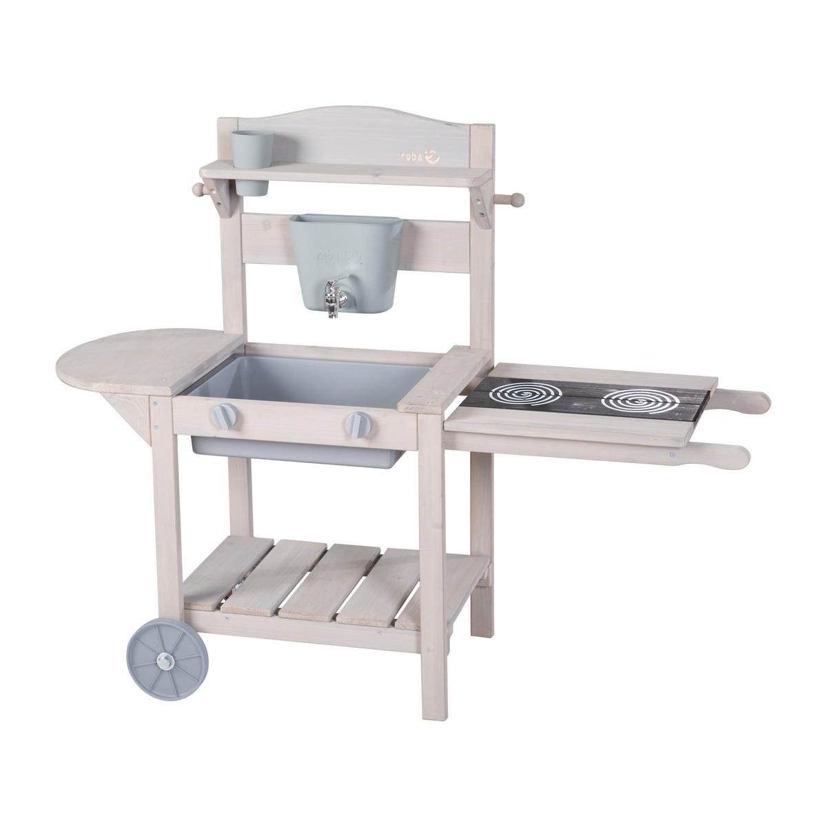 MOBILNÍ HRACÍ A BLÁTIVÁ KUCHYŇKA BBQ šedá - šedá, dřevo (114/37cm) - Roba