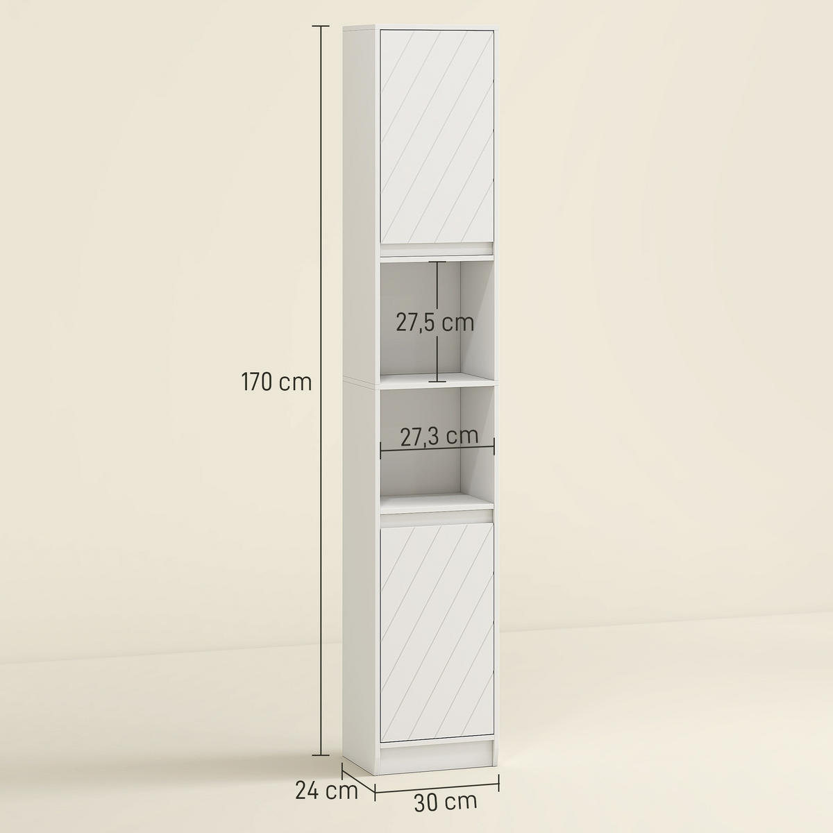 HOCHSCHRANK Weiß 30/24/170 cm - Weiß, Holzwerkstoff (30/170/24cm) - PANGIVO