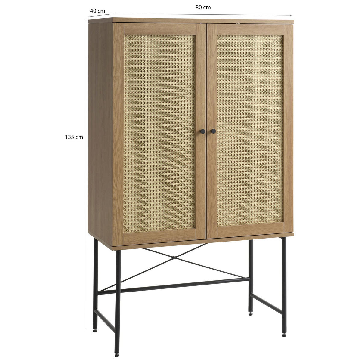 HIGHBOARD Mogest 2-türig 80 cm - Beige/Schwarz, Holzwerkstoff/Kunststoff (80/135/40cm) - Selsey