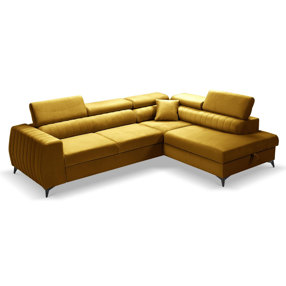 ECKSOFA PIERO L Rechts mit Schlaffunktion 195x125 Velours Gold - Goldfarben/Schwarz, Holz/Textil (203/268cm) - Muffo