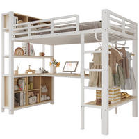 HOCHBETT Metall & MDF 90x200 cm Weiß mit Schreibtisch, Regalen und Kleiderstange - Weiß, Holzwerkstoff (90/200cm) - Modfu