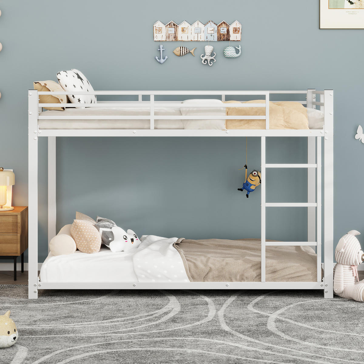 ETAGENBETT 90/200 cm aus Metall in Weiß – platzsparend und stabil - Weiß, Metall (90/200cm) - BEAOK