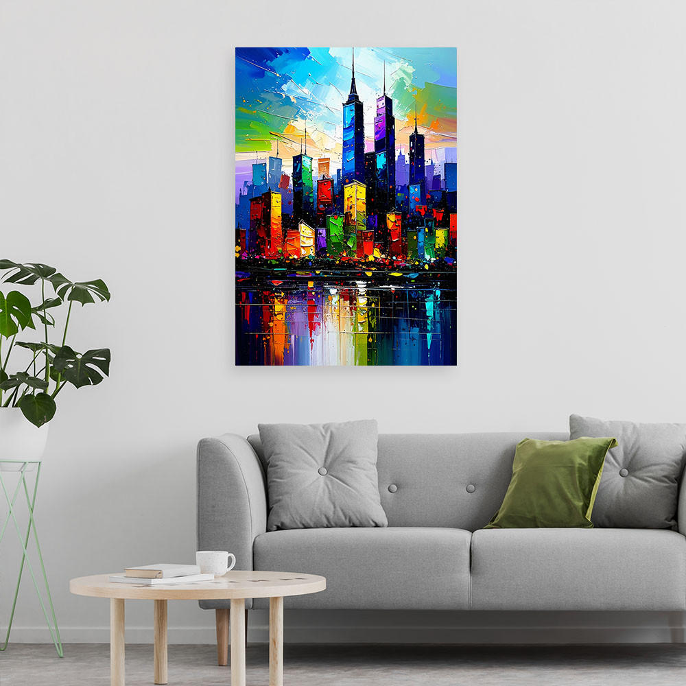 LEINWANDBILD Bunte Stadt Abstrakt 80x120cm - Multicolor, Textil (80/120cm) - Feeby