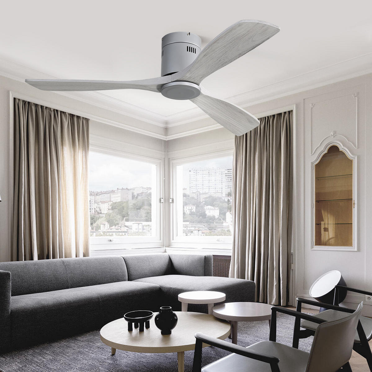 DECKENVENTILATOR DE-16313 52 Zoll mit 3 Holzflügeln & reversibel - Silberfarben, Holz/Metall (132/132/24.5cm) - ComfortXL